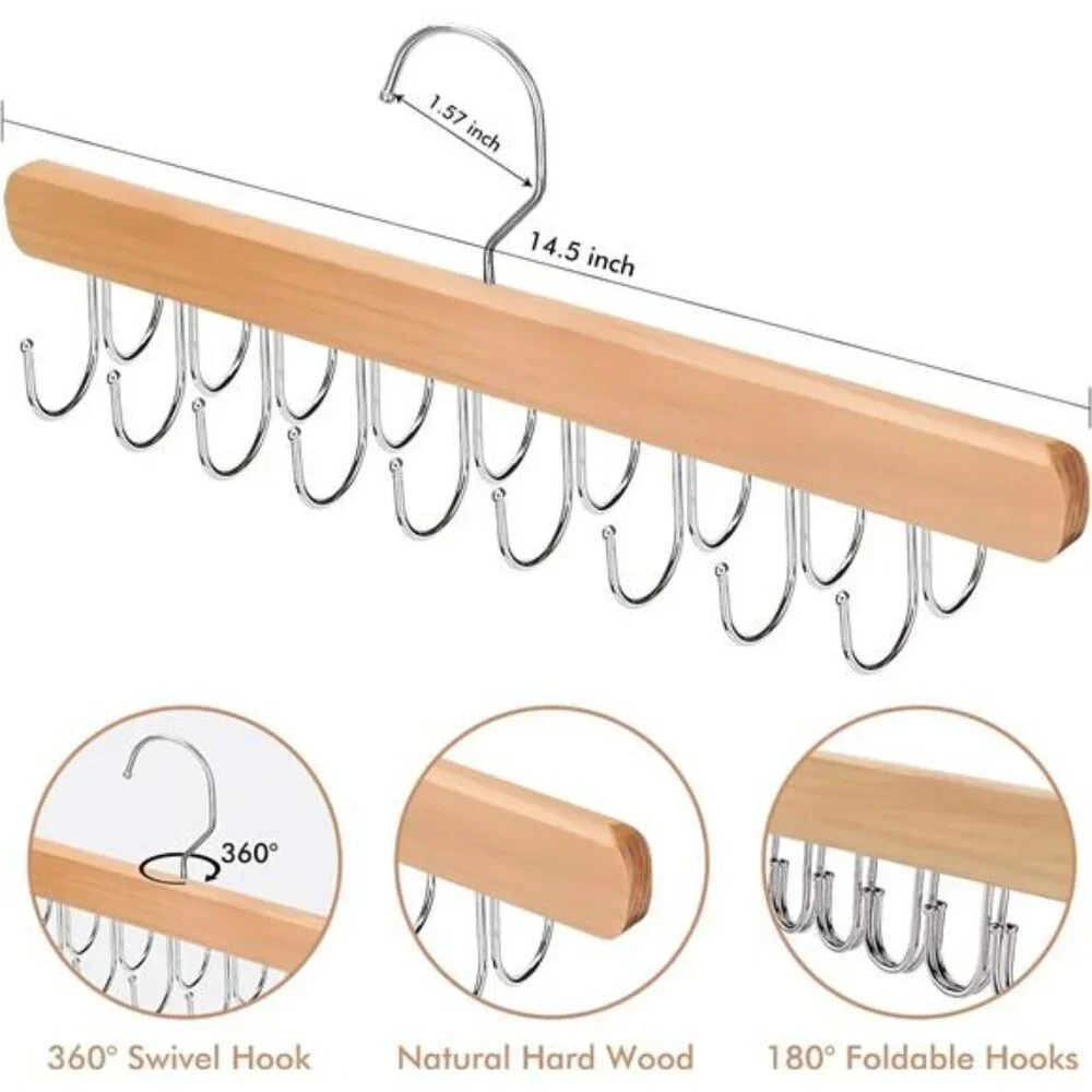 Wooden Bra Hanger Closet Organizer Tank Top Holder with 40 Hooks Space Saving